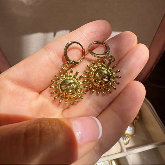 Gold Sun Hoop Earrings - Picture 1 of 7